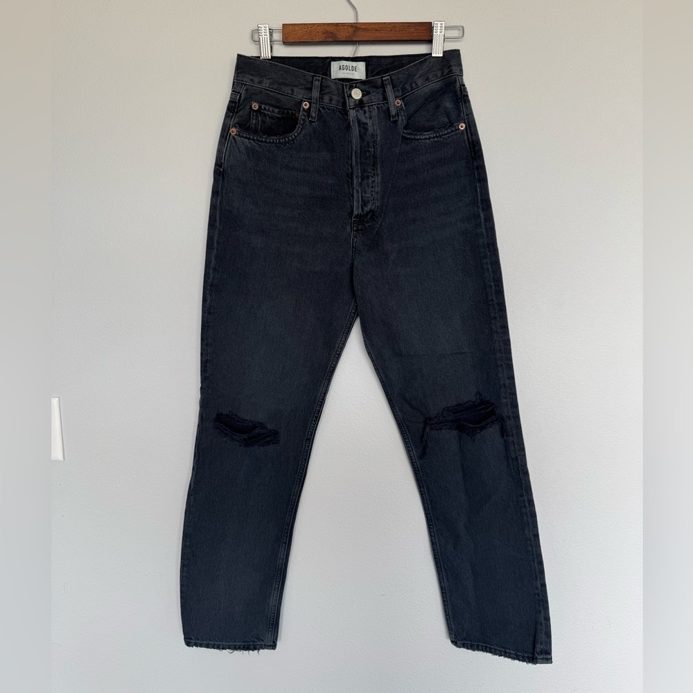 Agolde Women's Black Trendy Distressed Denim Jeans 100% Organic Cotton Size 27